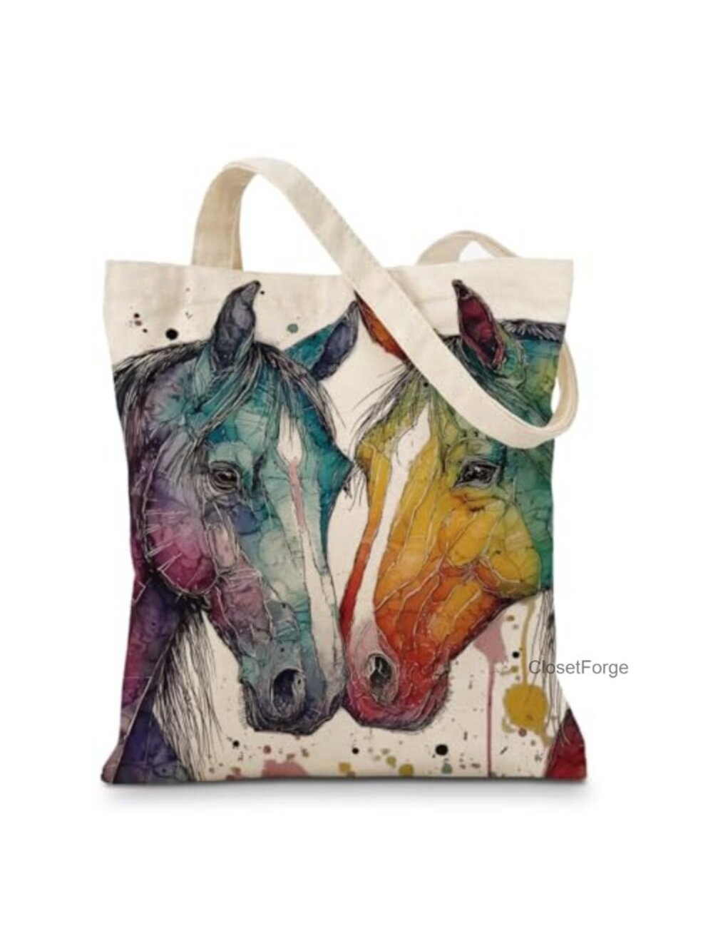 Heavyweight Canvas Tote Bag with Animal Print, Reusable Shopping Bag